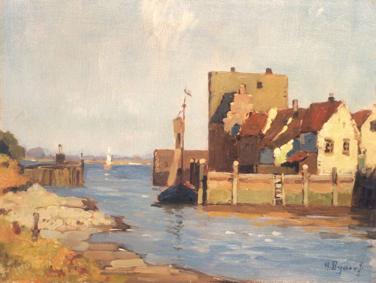 Bogman jr. H.A.C.  | Hermanus Adrianus Charles 'Herman' Bogman jr., A view of Veere, oil on panel 18.2 x 23.9 cm, signed l.r.