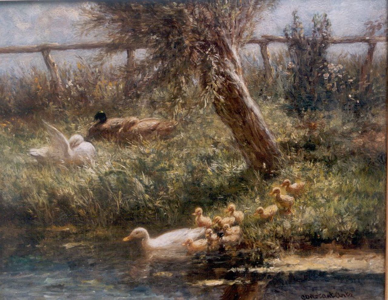 Artz C.D.L.  | 'Constant' David Ludovic Artz, Watering ducks, oil on panel 24.0 x 30.0 cm, signed l.r.