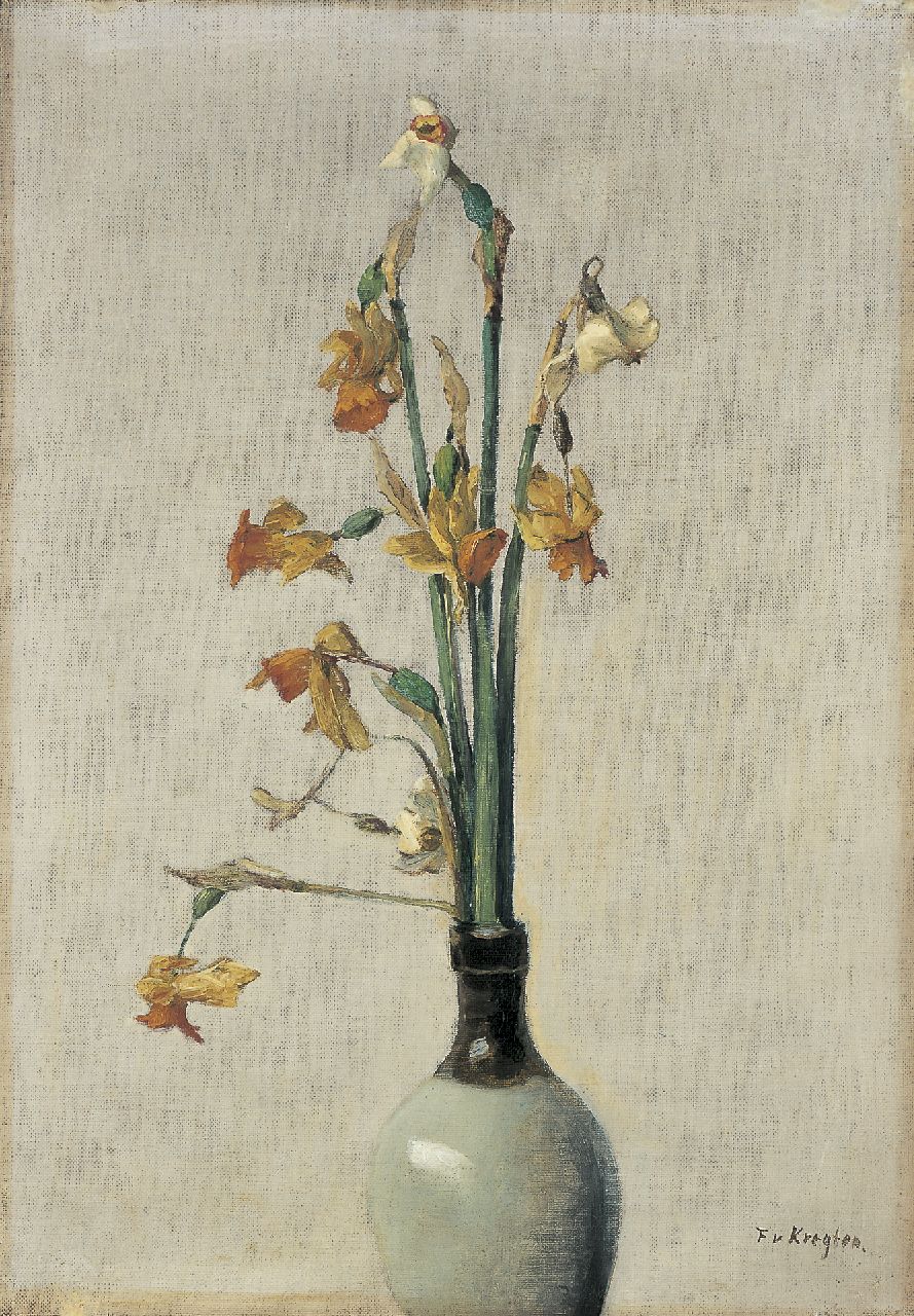 Kregten J.A.R.F. van | Johannes Aurelius Richard 'Fedor' van Kregten, A still life with daffodils, oil on canvas laid down on panel 50.0 x 35.0 cm, signed l.r.