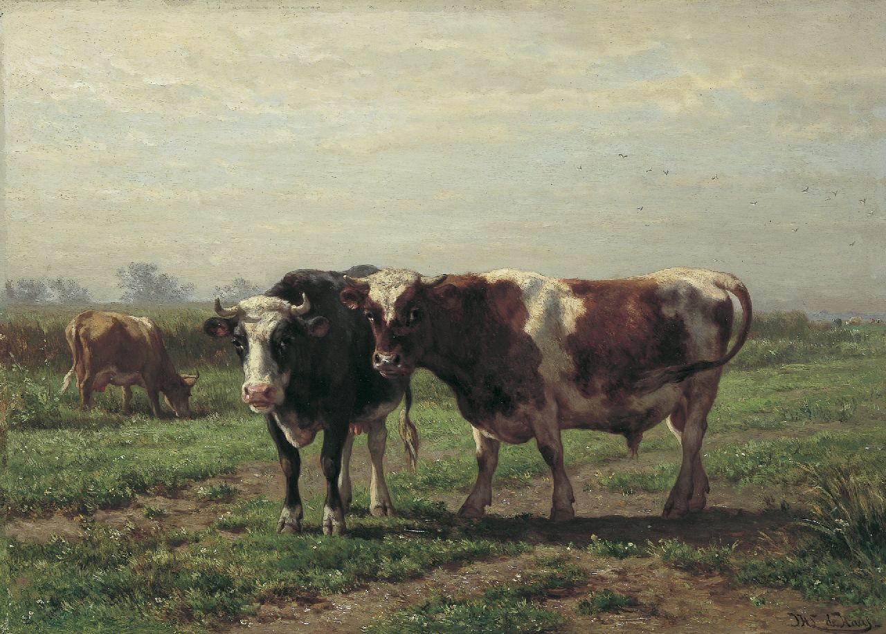 Haas J.H.L. de | Johannes Hubertus Leonardus de Haas, In the meadow, oil on panel 44.6 x 63.0 cm, signed l.r. and dated 1869 on reverse