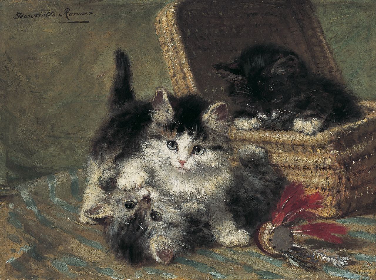 Ronner-Knip H.  | Henriette Ronner-Knip, Playful kittens, oil on panel 24.2 x 32.1 cm, signed u.l.