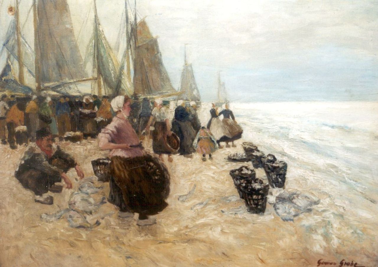 Grobe P.G.  | Philipp 'German' Grobe, Awaiting the fleet, oil on canvas 61.0 x 81.0 cm, signed l.r.