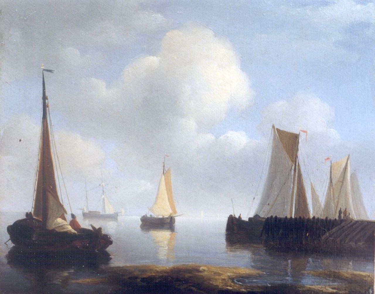 Schotel P.J.  | Petrus Johannes Schotel, A calm estuary scene, oil on panel 12.0 x 14.3 cm, signed on the reverse