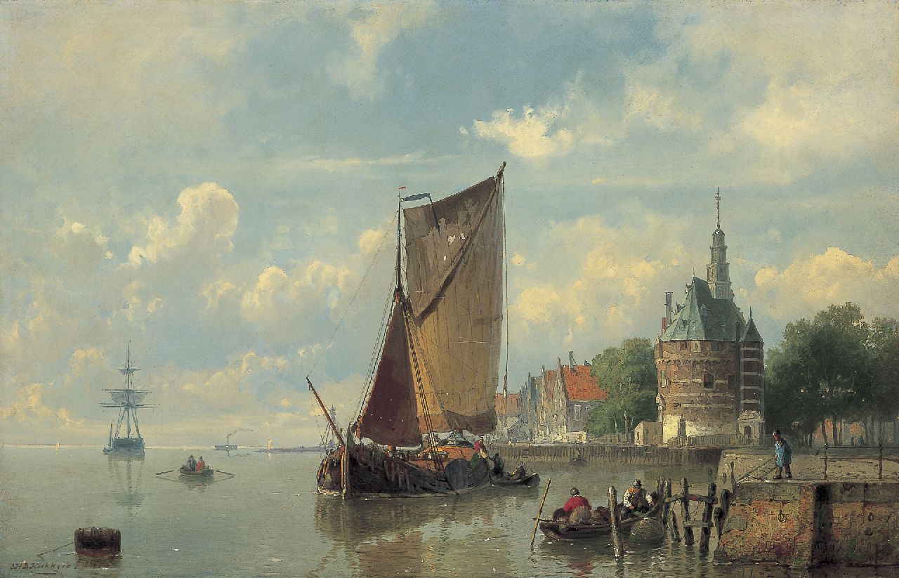 Koekkoek J.H.B.  | Johannes Hermanus Barend 'Jan H.B.' Koekkoek, Harbour scene, Hoorn, oil on canvas 38.5 x 59.2 cm, signed l.l. and dated 1861