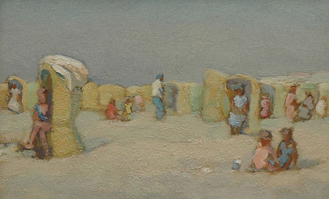 Kropff J.  | Johan 'Joop' Kropff, A day at the beach, oil on panel 18.5 x 28.6 cm