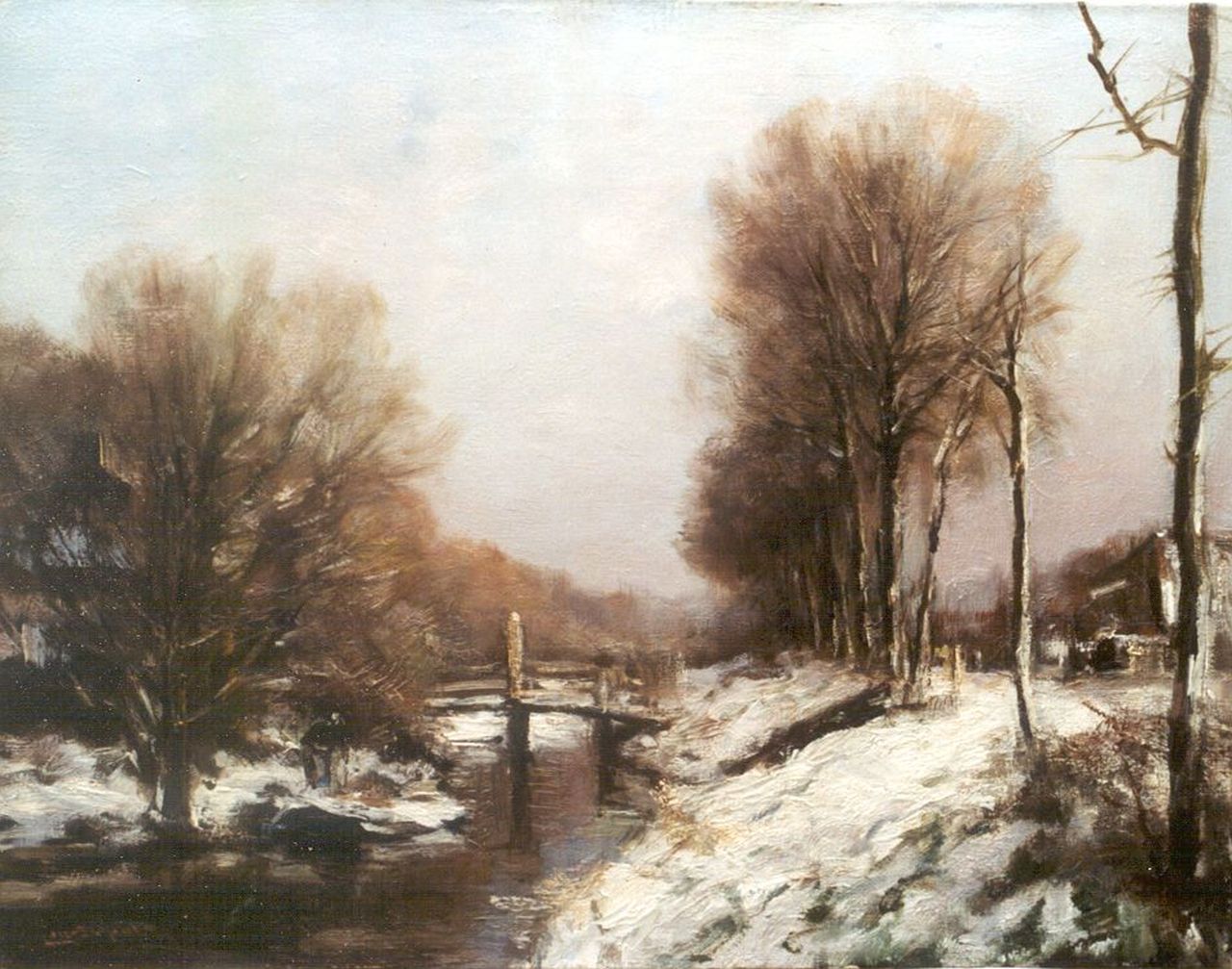 Apol L.F.H.  | Lodewijk Franciscus Hendrik 'Louis' Apol, A view of a draw-bridge in winter, oil on canvas 39.1 x 50.0 cm, signed l.l.