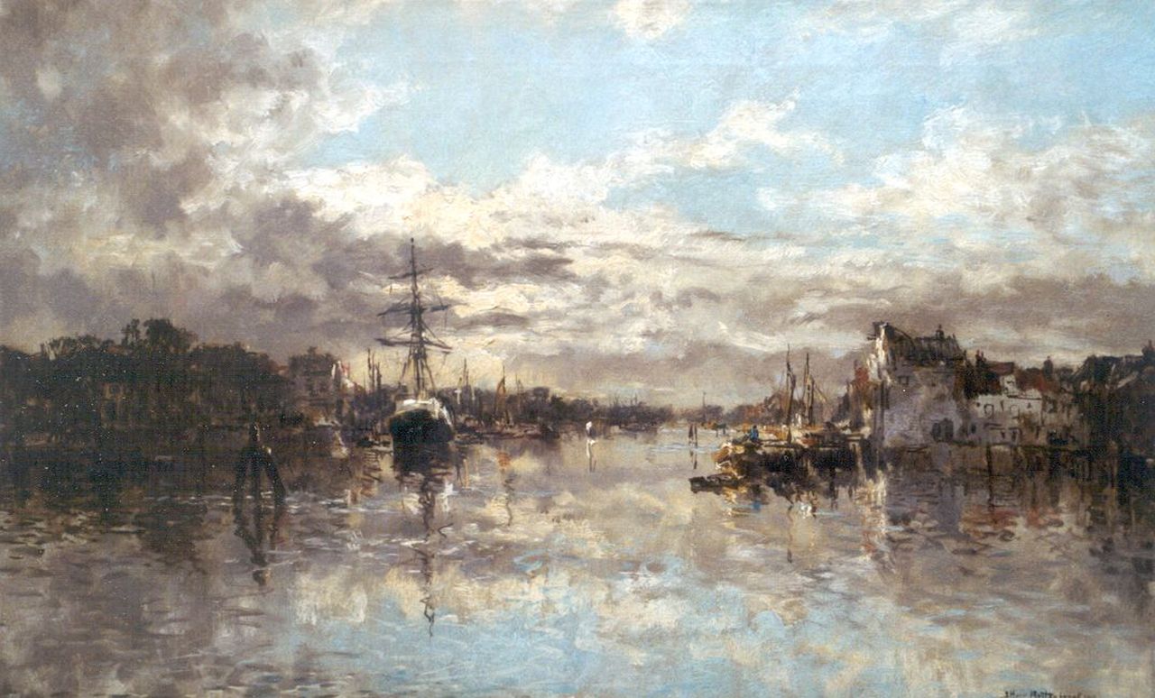 Mastenbroek J.H. van | Johan Hendrik van Mastenbroek, A river landscape, oil on canvas 43.5 x 71.5 cm, signed l.r. and dated 1919
