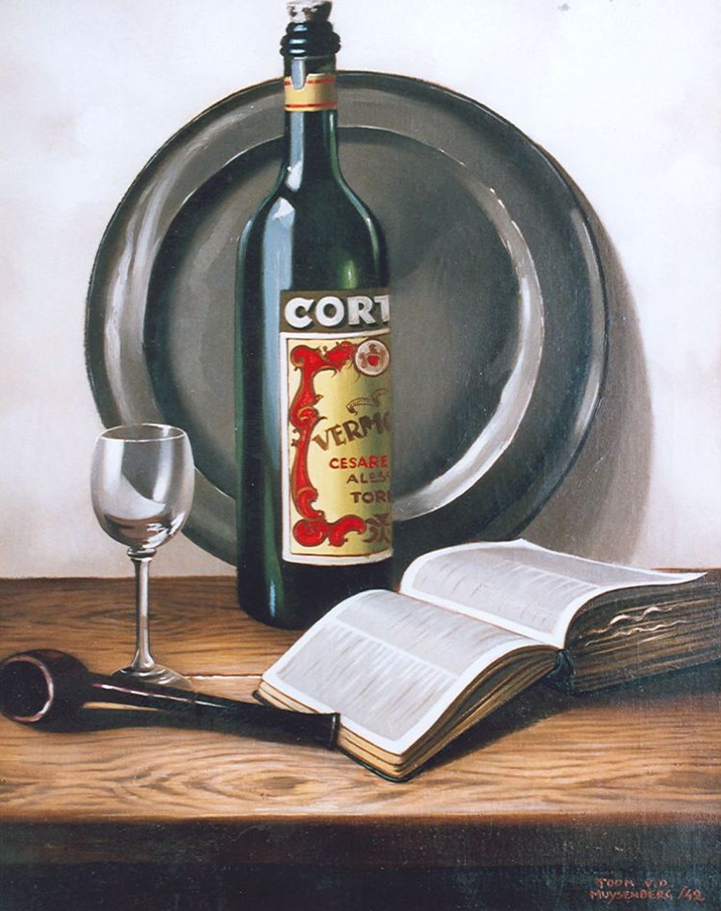 Muysenberg A.A.F. van den | Antonius Adrianus Franciscus 'Toon' van den Muysenberg, Still life with a vermouth bottle, oil on canvas 50.2 x 40.0 cm, signed l.r. and dated '42