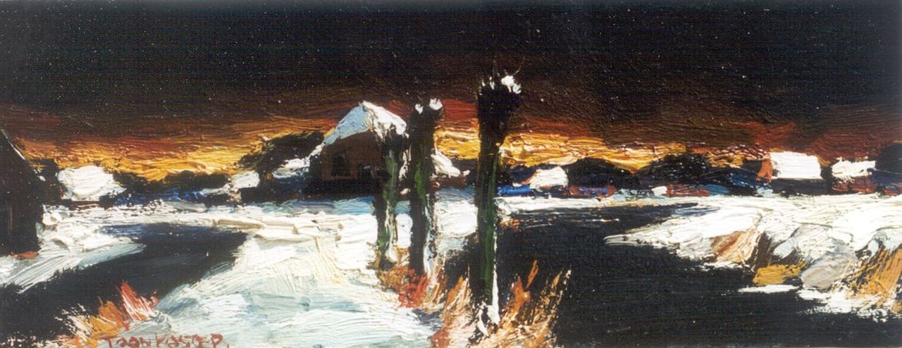 Koster A.H.  | Anthonius Henricus 'Toon' Koster, Nieuwkoop in winter, oil on panel 11.0 x 29.0 cm, signed l.l.