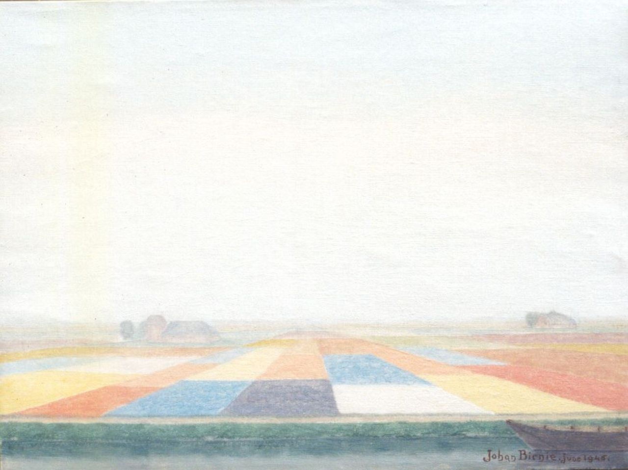 Birnie J.  | Johan Birnie, Bulb fields, oil on canvas 30.5 x 40.7 cm, signed l.r. and painted June 1945