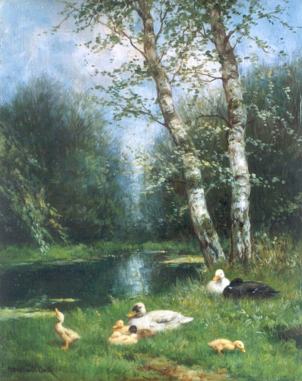 Artz C.D.L.  | 'Constant' David Ludovic Artz, Ducks on the riverbank, oil on panel 30.3 x 24.2 cm, signed l.l.