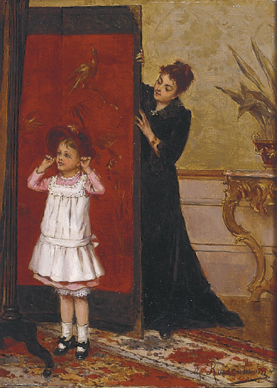 Roosenboom A.  | Albert Roosenboom, Coquette, oil on panel 30.0 x 21.8 cm, signed l.r.