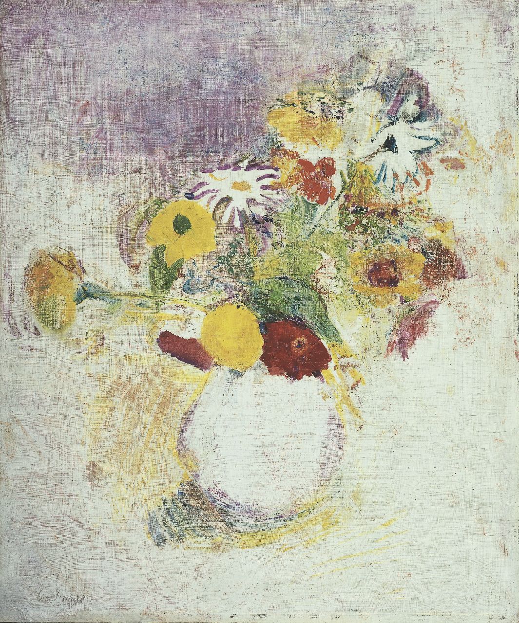 Hansen J.G.  | Jacob Gerard 'Job' Hansen, Flowers, with petrol diluted oil paint on plywood 60.4 x 50.3 cm, dated 6-10 Sept. 1938