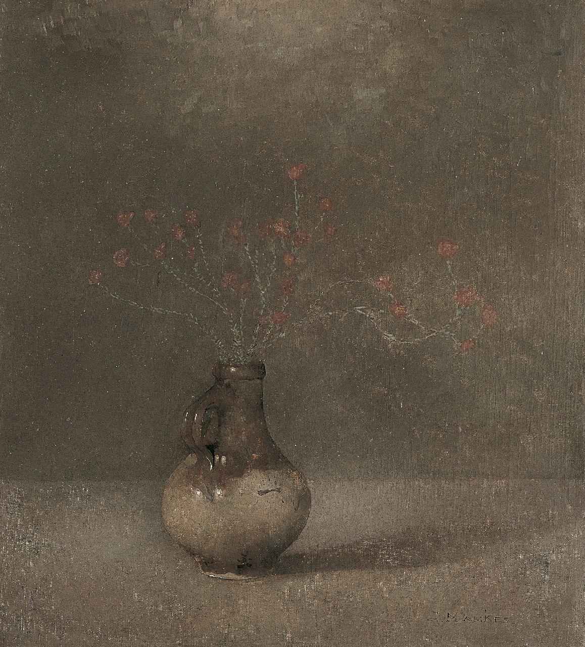 Mankes J.  | Jan Mankes, A jar with bottle heath, oil on canvas 40.5 x 36.5 cm, signed l.r. and dated 1911