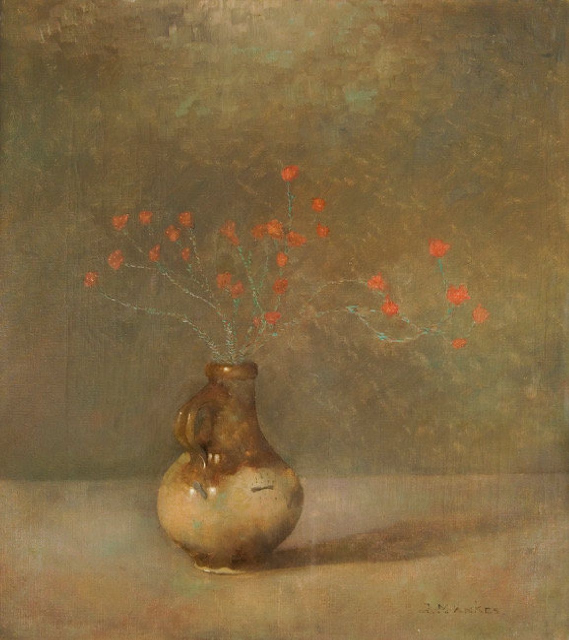 Mankes J.  | Jan Mankes, A jar with bottle heath, oil on canvas 40.5 x 36.5 cm, signed l.r. and dated 1911