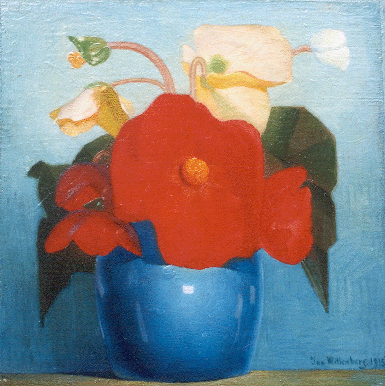 Wittenberg J.H.W.  | 'Jan' Hendrik Willem Wittenberg, A flower still life, oil on canvas laid down on panel 25.0 x 24.5 cm, signed l.r. and dated 1915