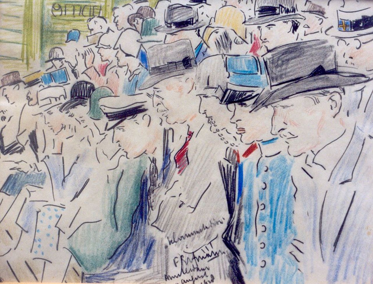 Erfmann F.G.  | 'Ferdinand' George Erfmann, Spectators, chalk on paper 21.3 x 27.4 cm, signed l.c. and executed on 'August 9th 1928 Amsterdam'