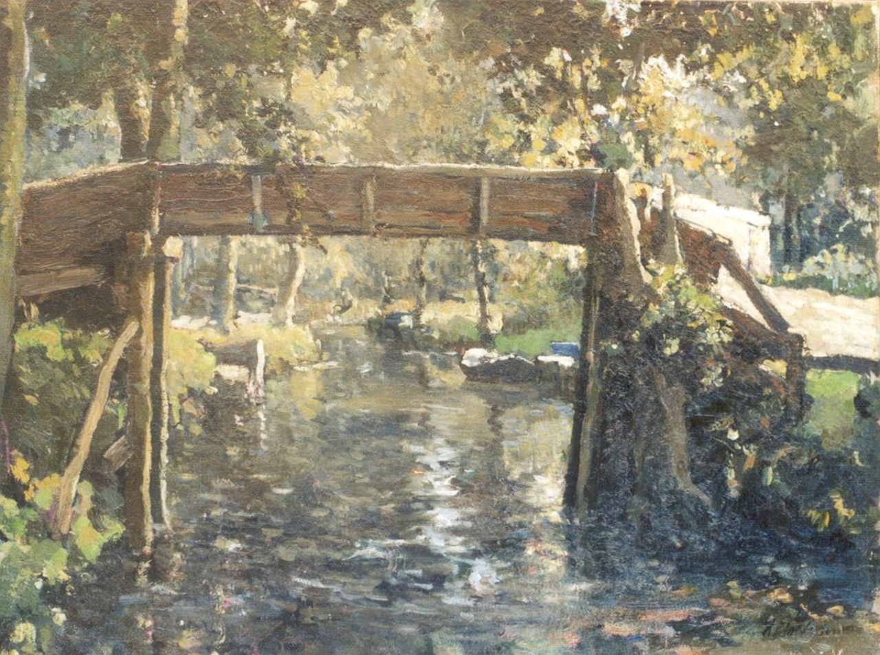 Polderman H.N.  | 'Hugo' Nicolaas Polderman, A bridge, Giethoorn, oil on canvas 46.2 x 60.9 cm, signed l.r.
