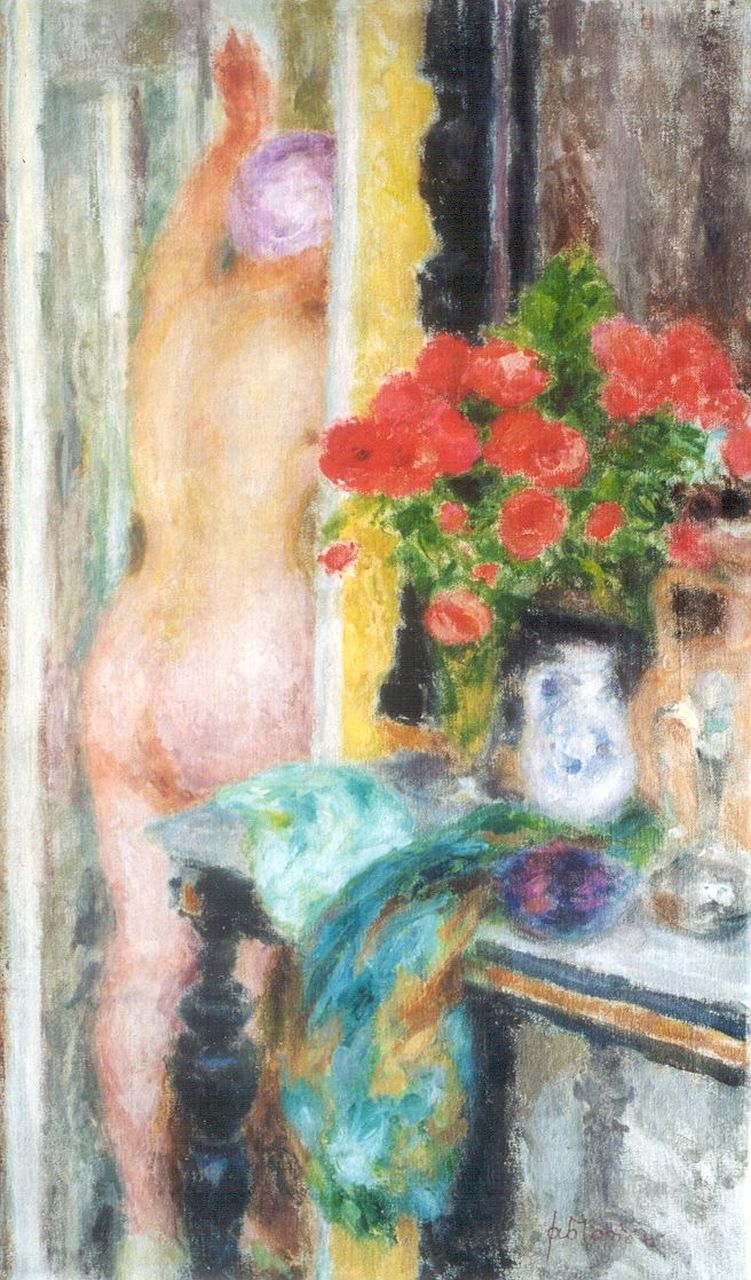 Jablonski M.  | Jablonski, A female nude in an interior, oil on canvas 79.1 x 48.5 cm, signed l.r.