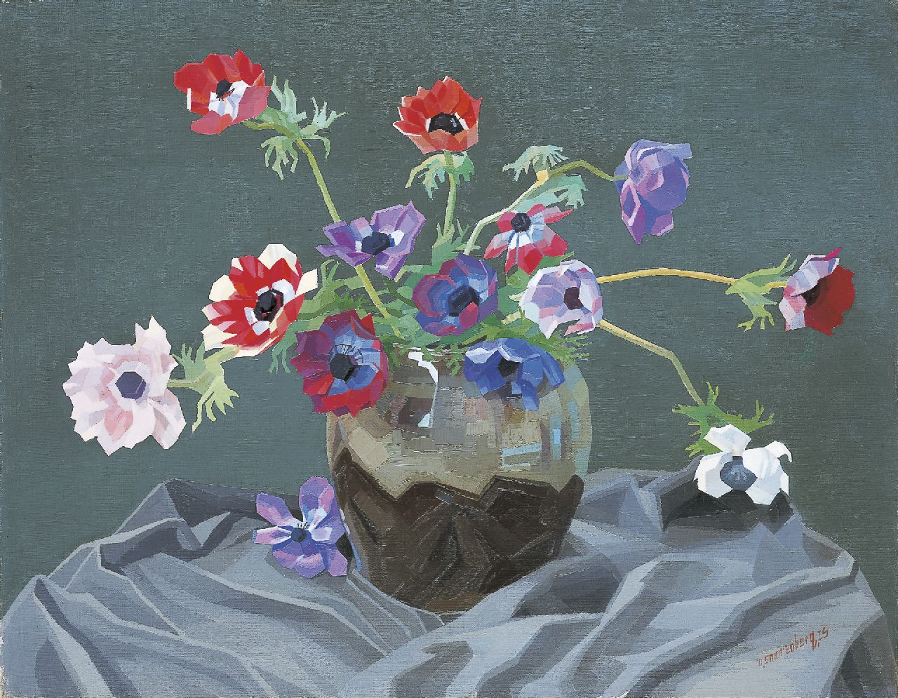 Smorenberg D.  | Dirk Smorenberg, Anemones in a vase, oil on canvas 55.2 x 70.5 cm, signed l.r. and dated '25