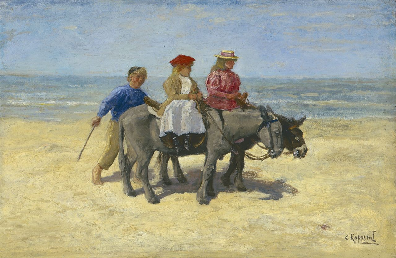 Koppenol C.  | Cornelis 'Kees' Koppenol, A donkey-ride on the beach, oil on canvas 23.2 x 35.5 cm, signed l.r.