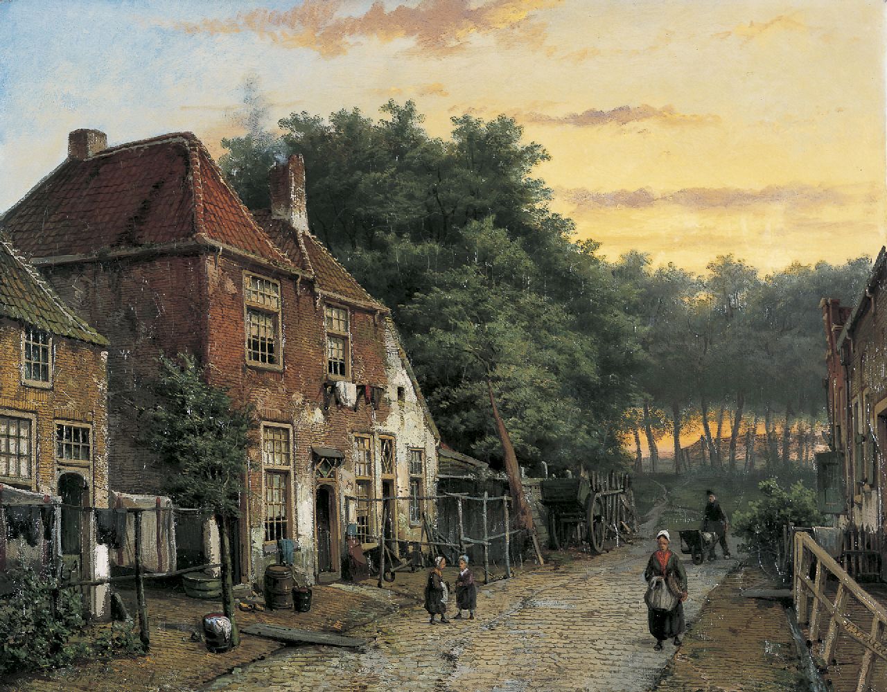 Koekkoek W.  | Willem Koekkoek, Figures in a Dutch town, oil on canvas 53.9 x 69.0 cm, signed l.l. and l.r.