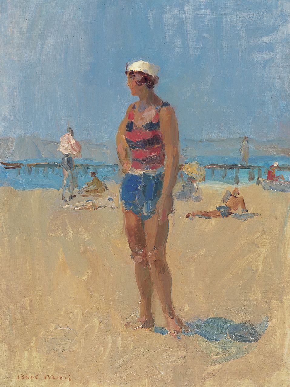 Israels I.L.  | 'Isaac' Lazarus Israels, A lady on the beach of Aix-les Bains, oil on canvas 60.2 x 45.3 cm, signed l.l.