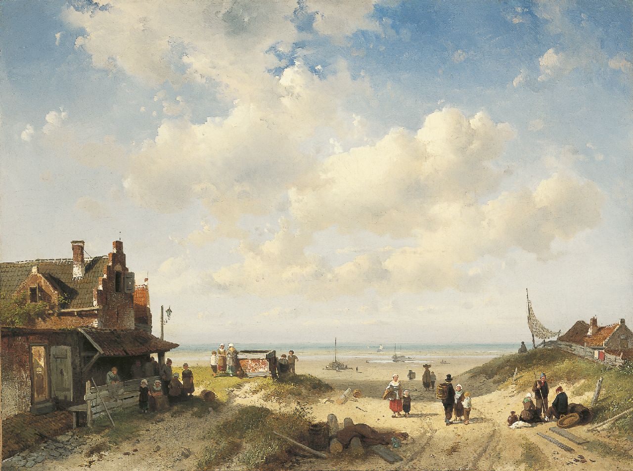 Leickert C.H.J.  | 'Charles' Henri Joseph Leickert, Fisherfolk from Scheveningen, oil on canvas 45.8 x 61.4 cm, signed l.r. and indistinctly dated (?)9