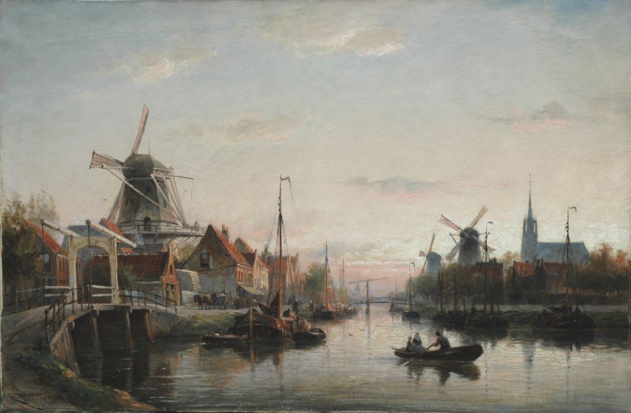 Dommelshuizen C.C.  | Cornelis Christiaan Dommelshuizen, An evening landscape, Maassluis, oil on canvas 52.2 x 79.1 cm, signed l.l. and dated 1897