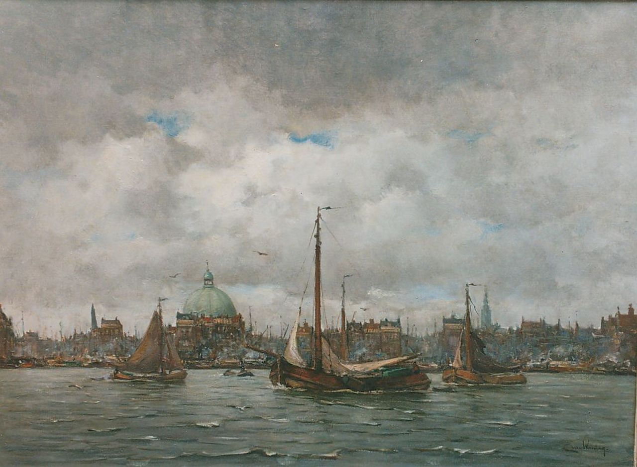 Waning C.A. van | Cornelis Anthonij 'Kees' van Waning, A view of the IJ Amsterdam, oil on canvas 80.0 x 110.0 cm, signed l.r.