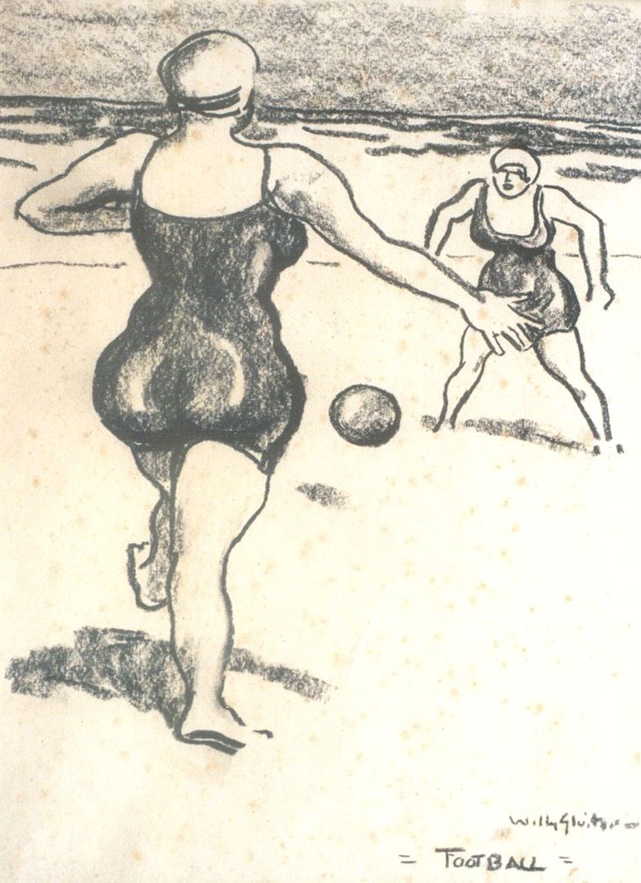 Sluiter J.W.  | Jan Willem 'Willy' Sluiter, Playing soccer, black chalk on paper 30.5 x 22.5 cm, signed l.r.