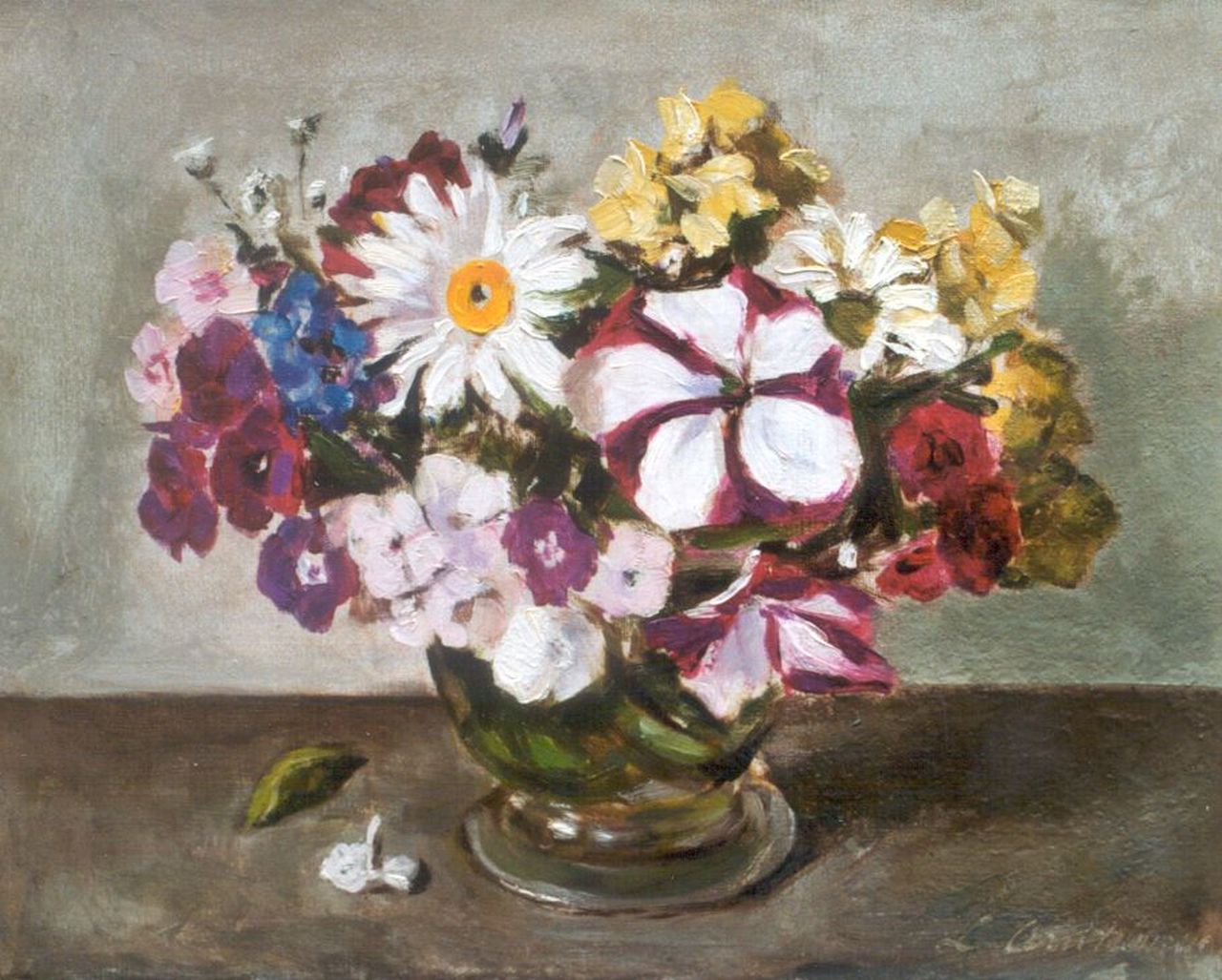 Arntzenius A.M.M.  | Alide Margaretha Maria 'Liekie' Arntzenius, A colorful bouquet, oil on canvas 23.8 x 30.2 cm, signed l.r.