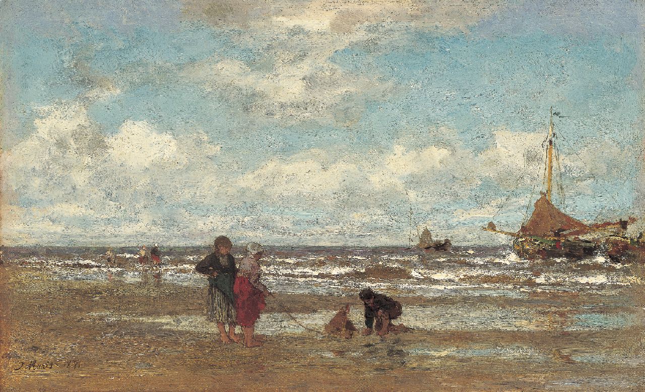 Maris J.H.  | Jacobus Hendricus 'Jacob' Maris, Children playing on the beach, Scheveningen, oil on canvas 22.0 x 35.8 cm, signed l.l. and dated 1871