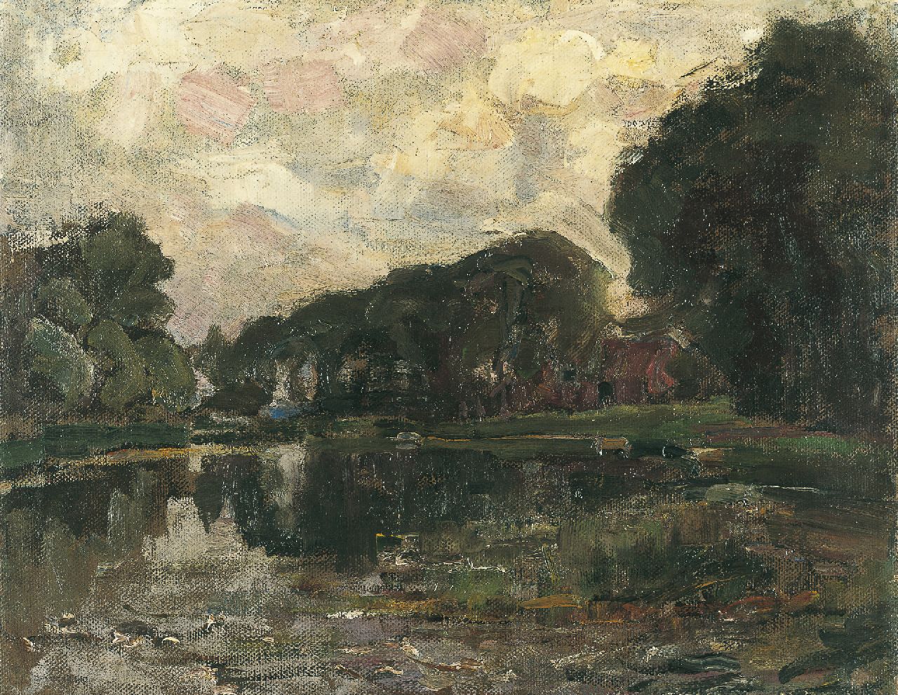 Mondriaan P.C.  | Pieter Cornelis 'Piet' Mondriaan, Farmstead with long row of trees on the Gein, oil on canvas 35.8 x 45.3 cm, painted in 1905-1907