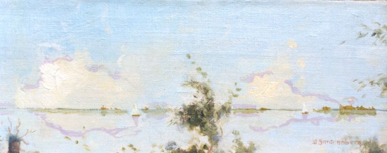 Smorenberg D.  | Dirk Smorenberg, The Loosdrechtse Plassen, oil on canvas laid down on panel 11.2 x 28.7 cm, signed l.r.