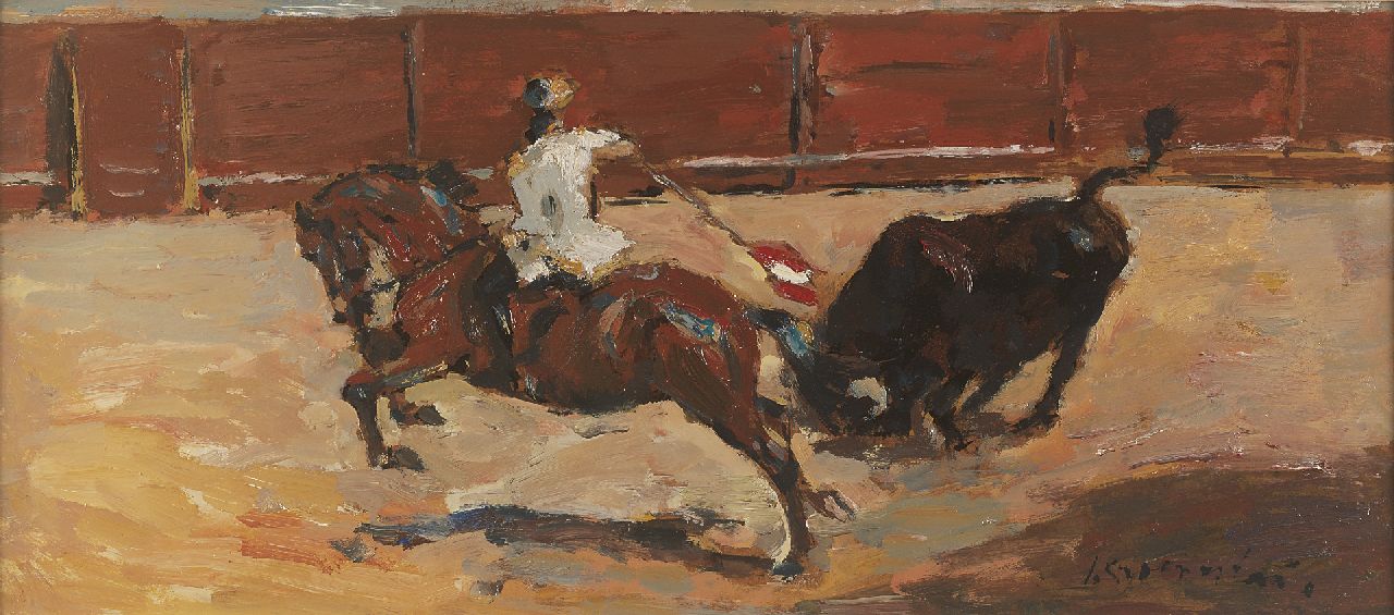 Groenestein J.M.  | Johannes Maria 'Jan' Groenestein, Bullfight, oil on board 29.0 x 64.4 cm, signed l.r.