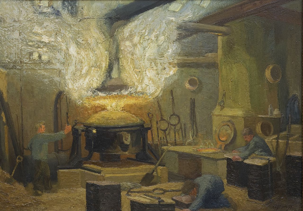 Eshuijs H.J.  | Hendrikus Jacobus Eshuijs | Paintings offered for sale | An iron foundry, oil on panel 40.0 x 56.0 cm, signed l.r.