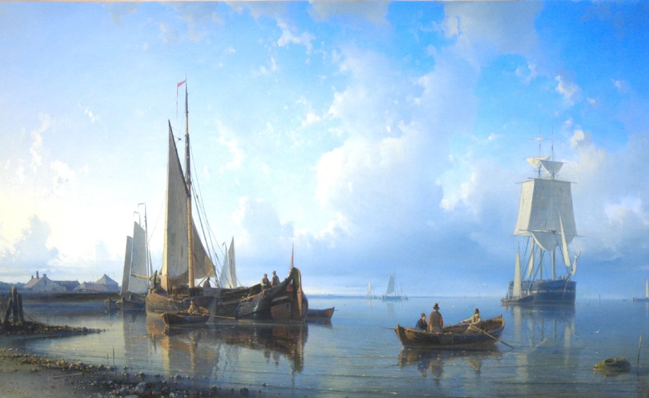 Hulk A.  | Abraham Hulk, A calm estuary scene, oil on canvas 53.3 x 86.8 cm, signed l.l.