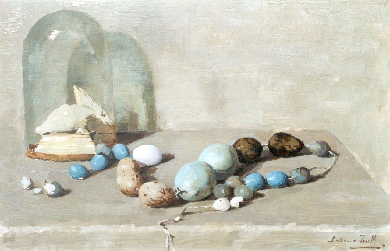 Dam van Isselt L. van | Lucie van Dam van Isselt, A still life with necklace, oil on panel 31.4 x 47.5 cm, signed l.r. and painted between 1920-1922