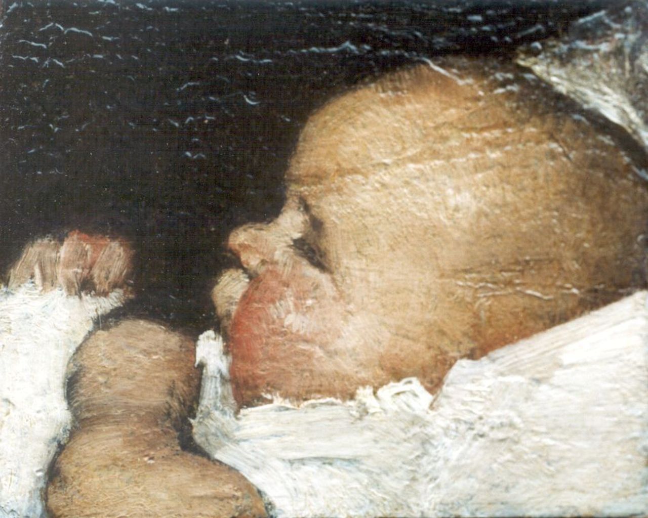 Berg W.H. van den | 'Willem' Hendrik van den Berg, Sleeping baby, oil on panel 9.2 x 10.6 cm