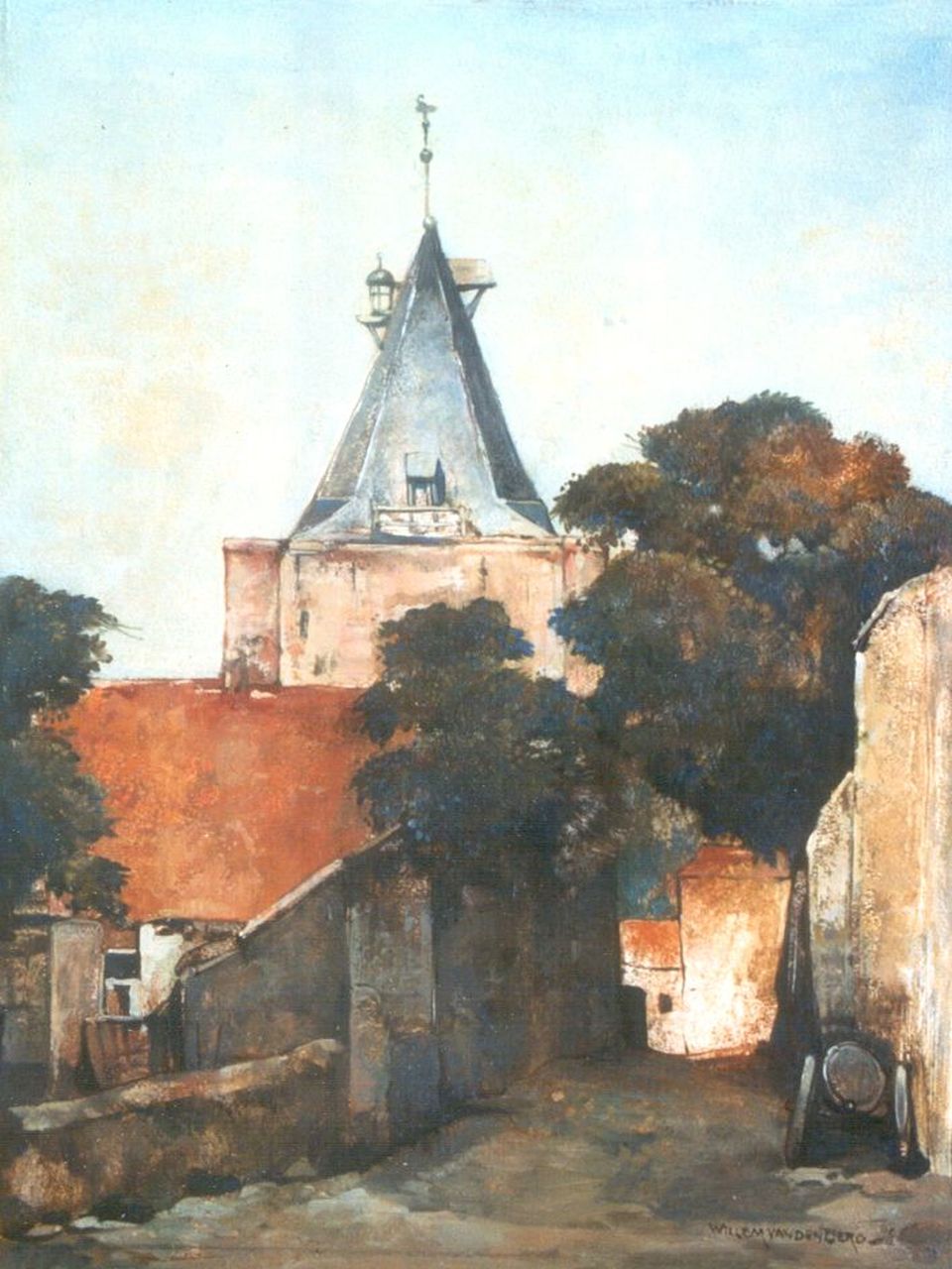 Berg W.H. van den | 'Willem' Hendrik van den Berg, A view of the 'Vispoort', Elburg, oil on painter's board 40.8 x 31.0 cm, signed l.r.