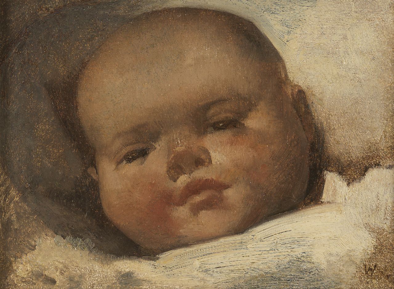 Berg W.H. van den | 'Willem' Hendrik van den Berg, A baby, oil on panel 11.9 x 16.0 cm, signed l.r. with 'W'
