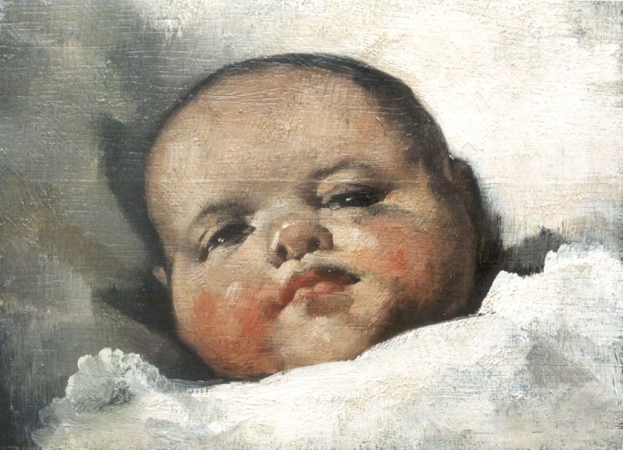 Berg W.H. van den | 'Willem' Hendrik van den Berg, Portrait of a baby, oil on panel 12.7 x 16.9 cm, signed l.r. remains of signature