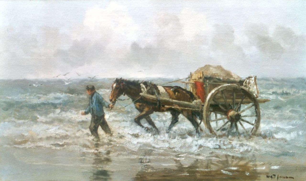 Jansen W.G.F.  | 'Willem' George Frederik Jansen, A shell-fisher at work, oil on canvas 60.2 x 100.2 cm, signed l.r.