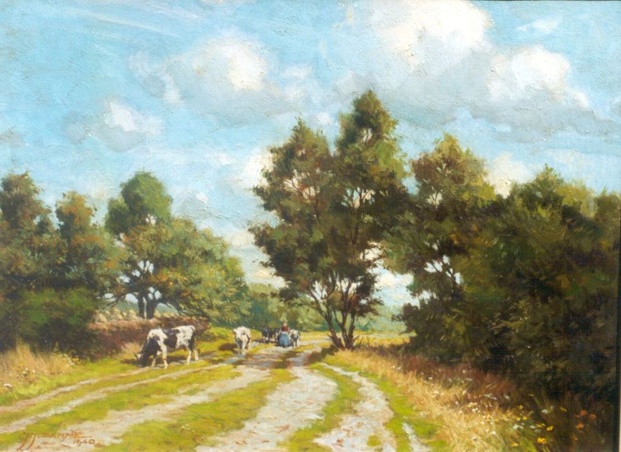 Damme J.J.  | Jacobus Johannes Damme, A country lane, Soest, oil on canvas 30.3 x 40.5 cm, signed l.l. and 1940