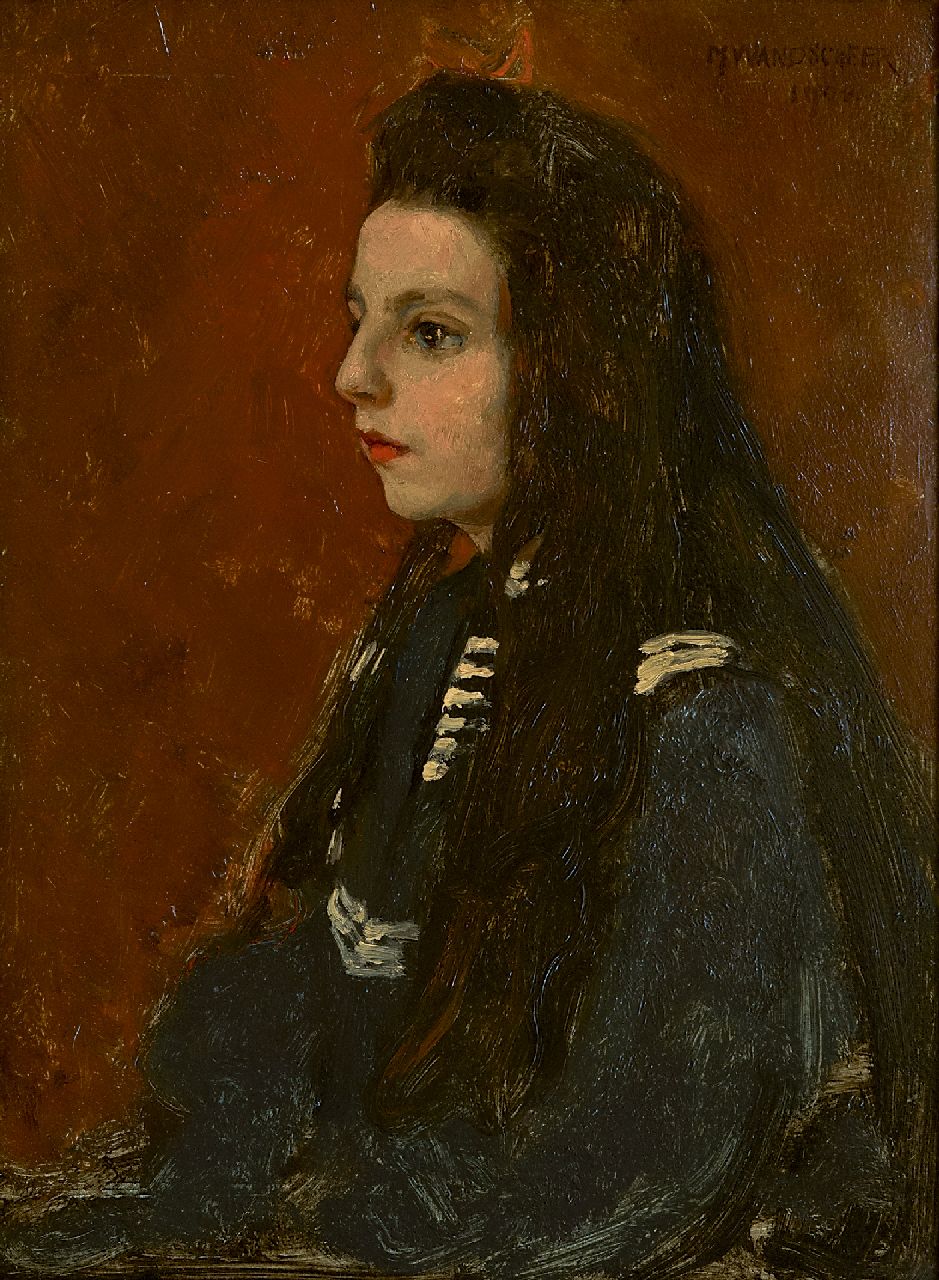 Wandscheer M.W.  | Maria Wilhelmina 'Marie' Wandscheer, Portrait of Lucia W. Thueré, oil on painter's board 31.9 x 23.9 cm, signed u.r. and dated 1902