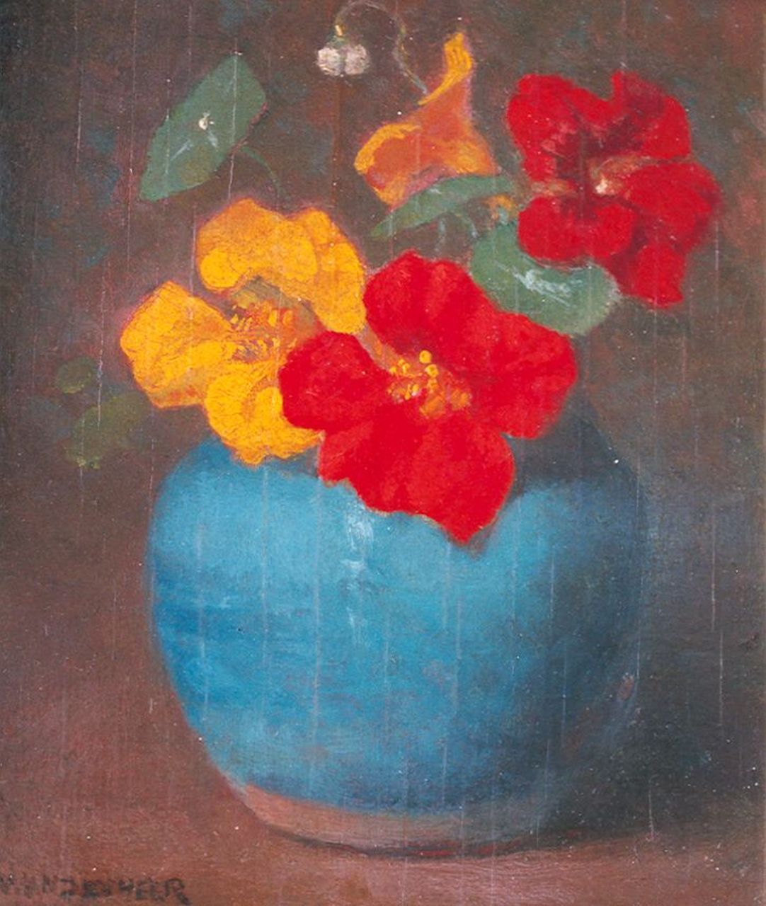 Wandscheer M.W.  | Maria Wilhelmina 'Marie' Wandscheer, Nasturtium, oil on panel 18.9 x 15.7 cm, signed l.l.