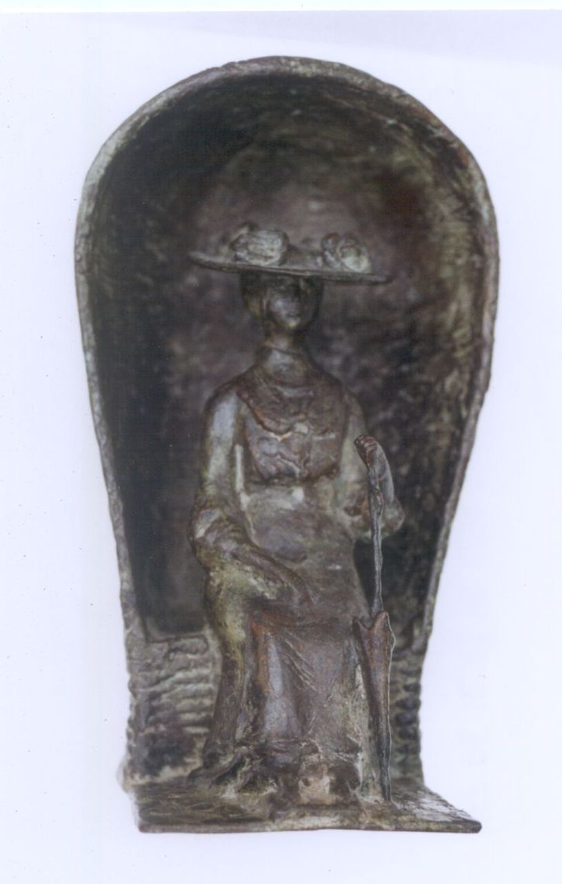 Kees de Kruijff | Elegante dame in strandstoel, bronze, 26.3 cm, gesigneerd gesigneerd op basis