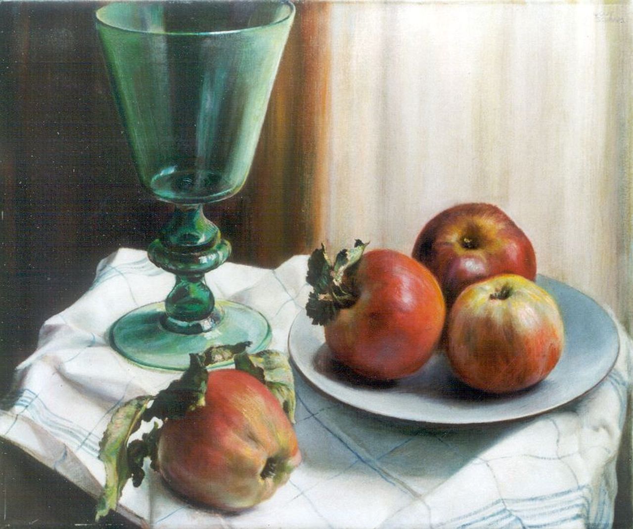 Schram W.J.B.A.  | Wouter Jorinus Bernardus Antonius 'Wout' Schram, Still life with apples, oil on canvas 50.5 x 60.3 cm, signed u.r. and painted after 1952