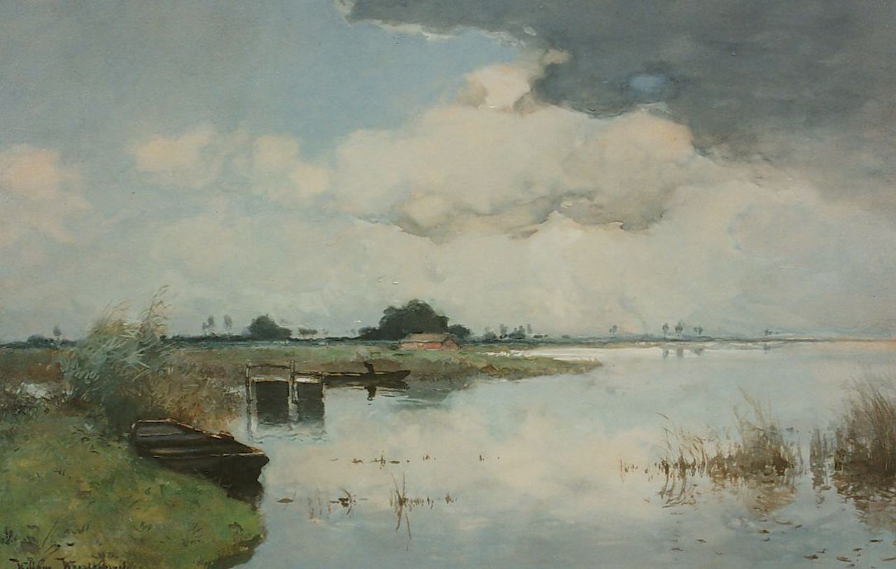 Weissenbruch W.J.  | 'Willem' Johannes Weissenbruch, A polder landscape, watercolour on paper 36.7 x 55.3 cm, signed l.l.